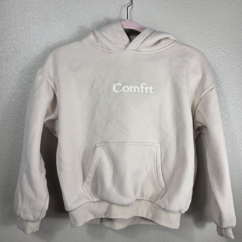 Comfrt Kids Oversized Hoodie Cream Pullover Sweatshirt Fleece Lined Size L‎
